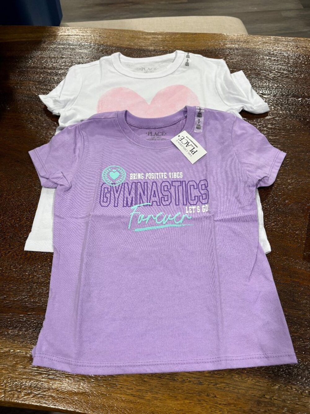 Lot of 2 The Children's Place T-shirt Tee Heart Gymnastics sz S 5/6 NEW